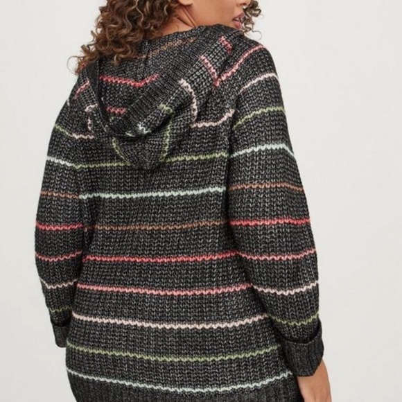 Torrid | Black and Multi Color Raglan Striped Hooded Sweater | Size 2 - Picture 3 of 9